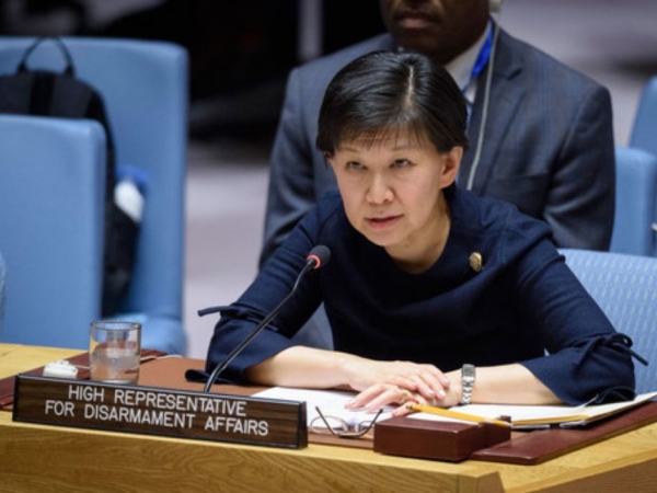 The UN High Representative for Disarmament Affairs, Izumi Nakamitsu, delivering her speech to the UN Security Council