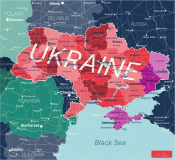 Map of Ukraine. The Luhansk and Donetsk regions to the East