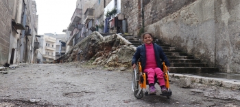 East Aleppo City, Syria: eight-year-old paralysed by an exploding bomb lost the use of her legs 