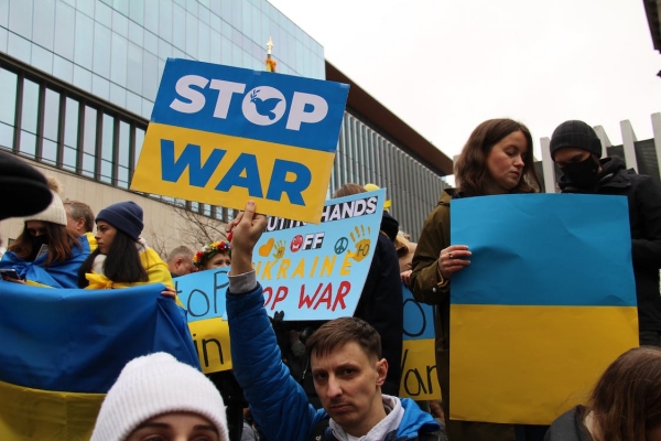 Demonstrators protest against the war in Ukraine