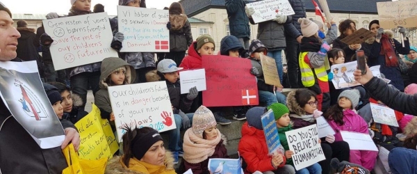 Syrians in Denmark protesting against the Danish Government&#039;s policies, 2018.