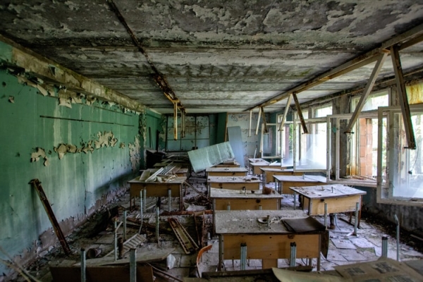 The rubble of a classroom