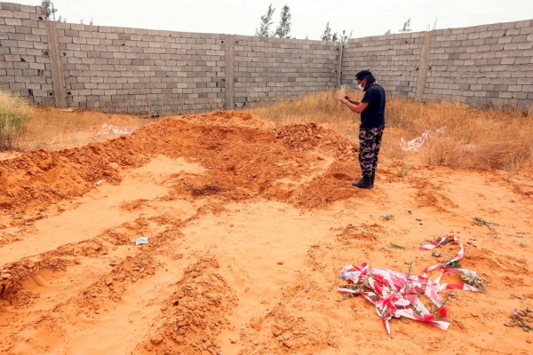 A reportedly mass grave in the town of Tarhuna  