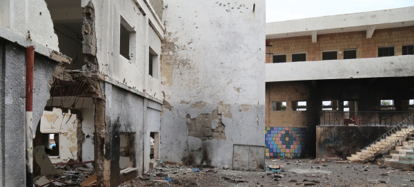 Una scuola danneggiata nella città di Taiz
