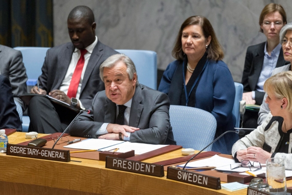 The UN Secretary-General, António Guterres, addressing the Security Council 